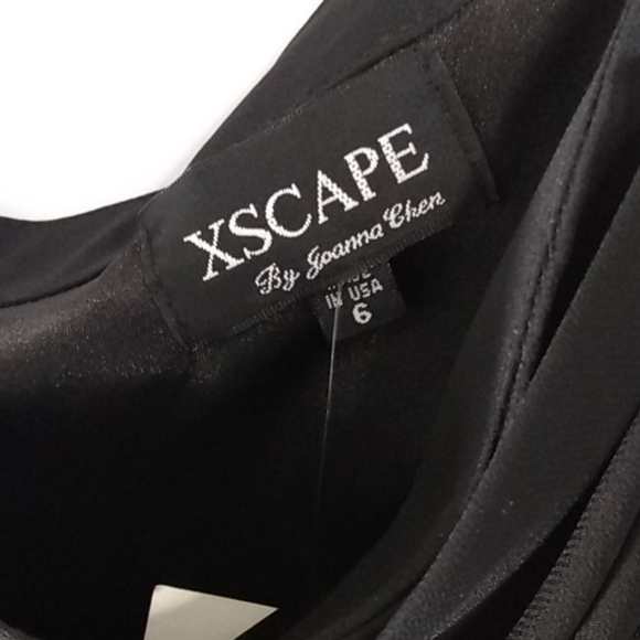 XSCAPE NWT BLACK ONE-SHOULDER RHINESTONE FLUTTER HEM MINI DRESS SIZE 6 - Picture 8 of 15